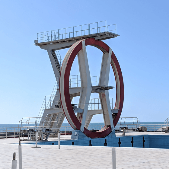 Pier Luigi Nervi diving platform in offseason Lido.